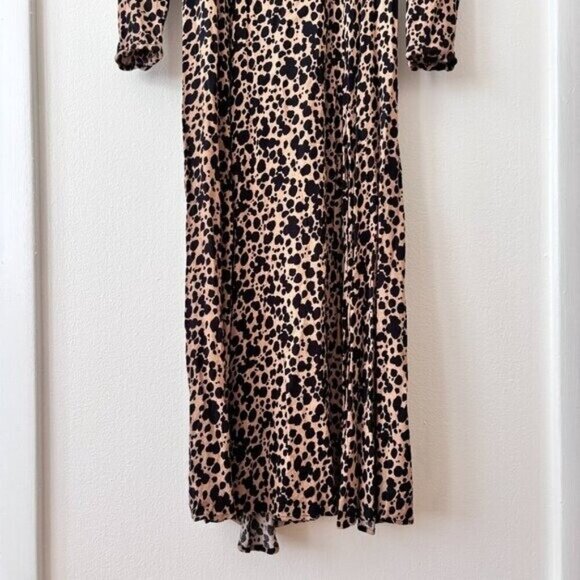 Reformation Sigmund Leopard Midi Dress Square Neck Long Sleeves Brown Size 4 - Picture 8 of 11